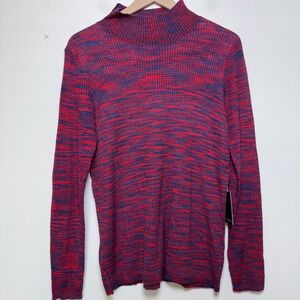 NEW Eloquii Women Fitted Sweater 2X Red Blue Heathered Turtleneck Casual Stretch